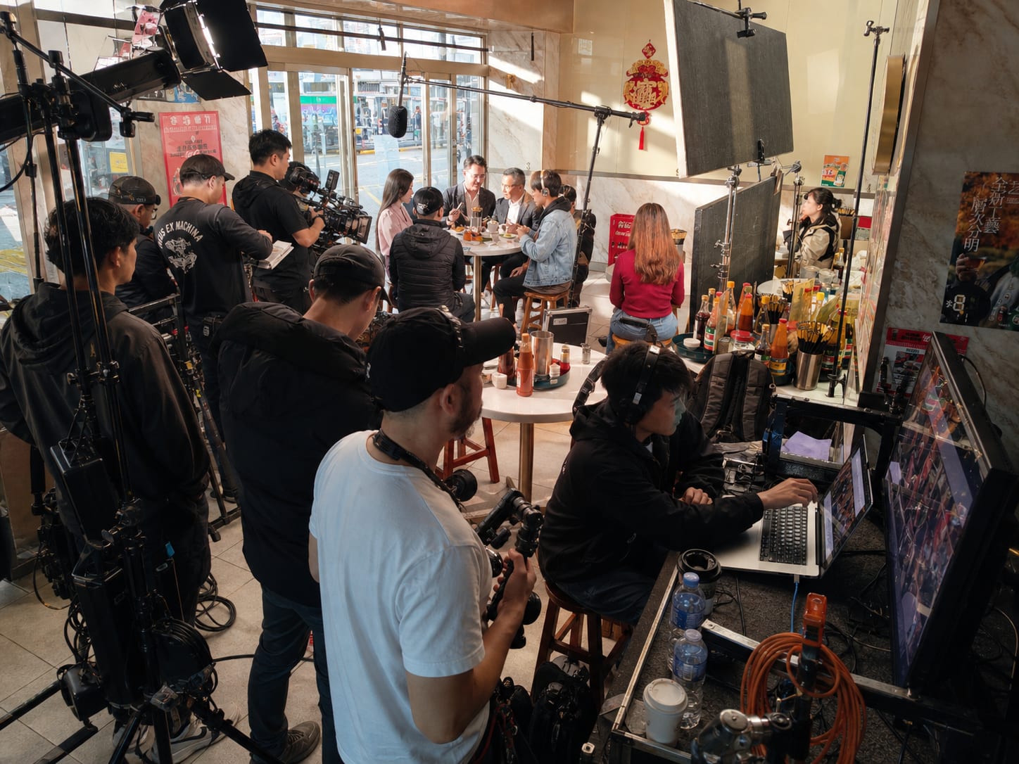 Film equipment kits prepared on set in Hong Kong.