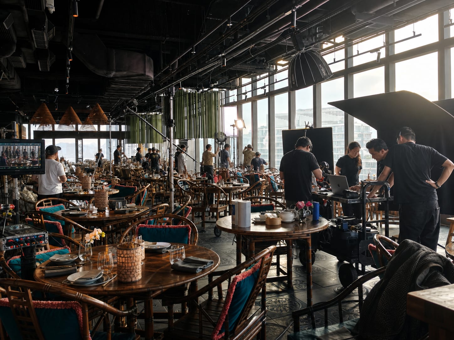 Cinema lenses and camera support gear prepared for a Hong Kong shoot.