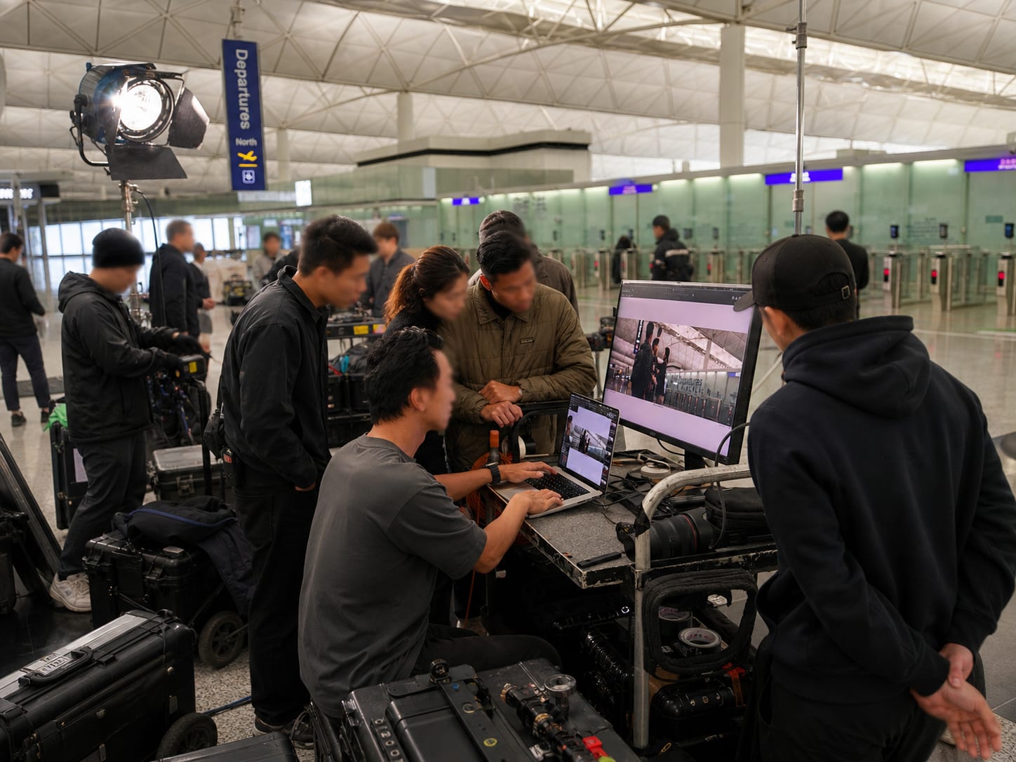Hong Kong production crew and equipment at work.